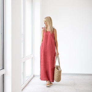 Monserrat Maxi Linen dress/ Linen Spaghetti Strap Dress / Summer Linen Dress