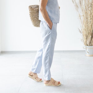 Leinenhose Frauen BELLA / Leinen Strandhose / Hoch taillierte Leinenhose / Hellblaue Leinenhose