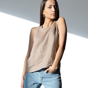 Women&#39;s Linen Top NESSA / Sleeveless Linen Blouse / Loose Fit Linen Top / Women Linen Simple Top