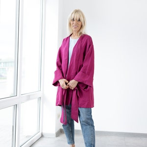 Autumn Linen KIMONO GRACE / Women Linen Cardigan / Linen jacket / Linen Cardigan With belt / Short linen dressing / Oversized Linen Jacket