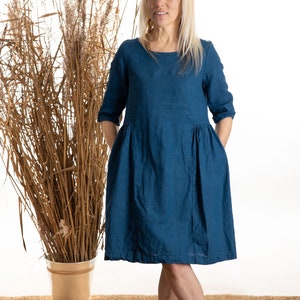Handgemaakte linnen jurk SARAH 3/4 mouw in midi lengte / gewassen en zacht linnen / OEKO-TEX gecertificeerd linnen verkrijgbaar in vele kleuren / Teal