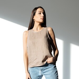 Ready to ship / Women&#39;s Linen Top NESSA / Sleeveless Linen Blouse / Loose Fit Linen Top / Women Linen Simple Top