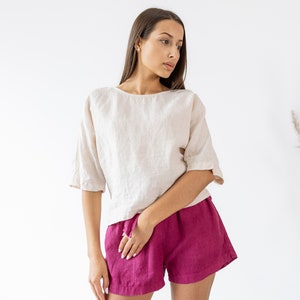 Linen Crop Top MOLLY / Linen Blouse  / Linen T Shirt  / White Linen Top / Linen Top Women
