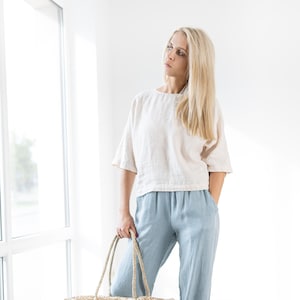 Haut en lin l MOLLY / coupe ample Chemisier en lin / Chemise en lin / haut Encolure bateau / lin vêtements pour femmes / lin naturel / débardeurs pour femmes