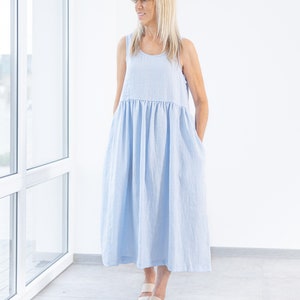 Ready to ship / Linen Dresses Eve / midi length ruffled dress, sleeveless