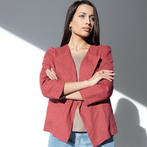 Ready to Ship / Linen Cardigan CHLOE / Women&#39;s Linen Jacket / Open Front Linen Cardigan / Crop Linen Jacket