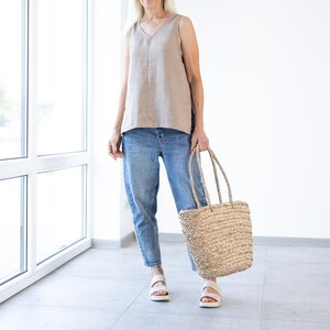 Linen Top NAOMI / women&#39;s linen t-shirt / linen sleeveless blouse / linen shirt / loose fit top / basic top / soft linen top / summer blouse