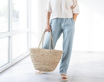 LINEN PANTS CECILIA / linen trousers / loose linen pants / linen bottoms / linen clothing / handmade / natural clothing / elastic waistband