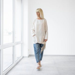 Womens Linen Tunic Adrianna / Loose Fit Linen Top / Long Linen Blouse / Linen Blouses For Ladies