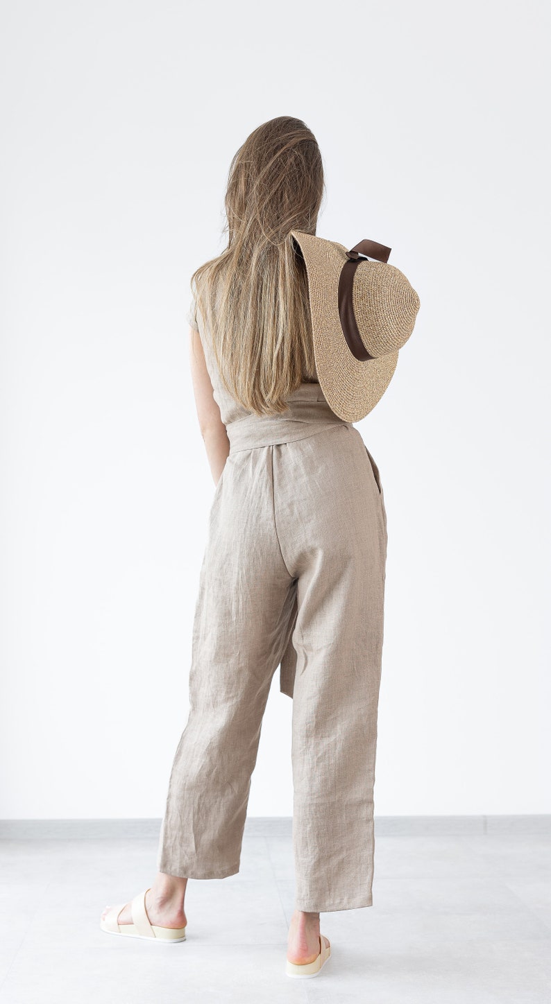 Linen Jumpsuit Mila / Loose Linen Overalls / Linen Romper With Belt / Women's Minimalist Linen Jumpsuit image 4