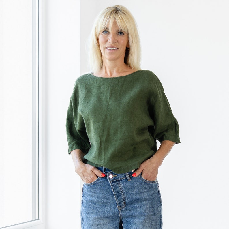 Women's linen blouse green