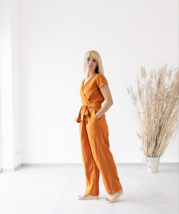 Linen Jumpsuit Women Wide Leg Jumpsuit Orange Jumpsuit Red Jumpsuit Maternity Jumpsuit Formal Jumpsuit Etsy