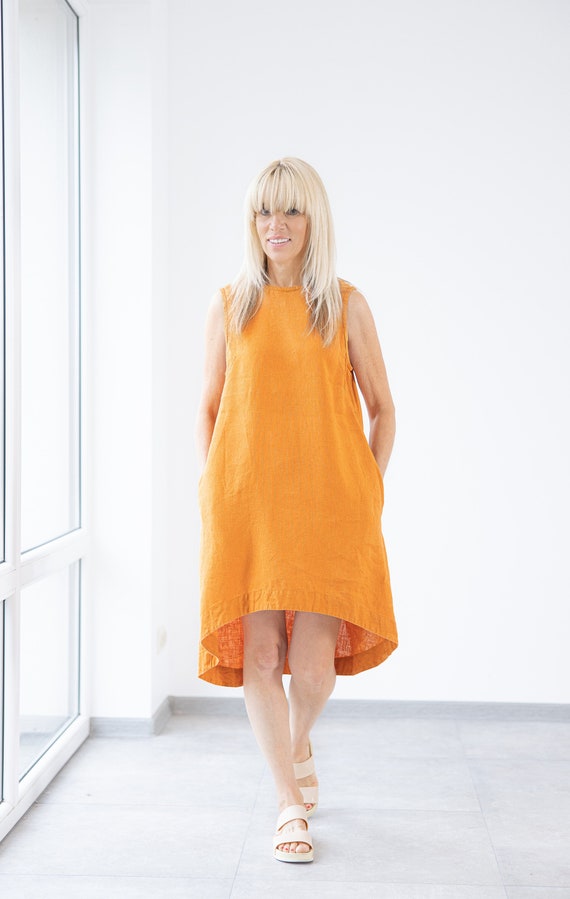 Linen Dress Verona / Sleeveless, Loose, Knee-Length Dresses / Women Asymmetrical simple Linen Dress with pockets Linen Dress Verona / Sleeveless, Loose, Knee-Length Dresses / Women Asymmetrical simple Linen Dress with pockets