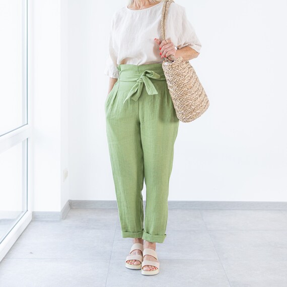 Green Linen Pants BELLA / Tapered Linen Trousers / Elegant - Etsy