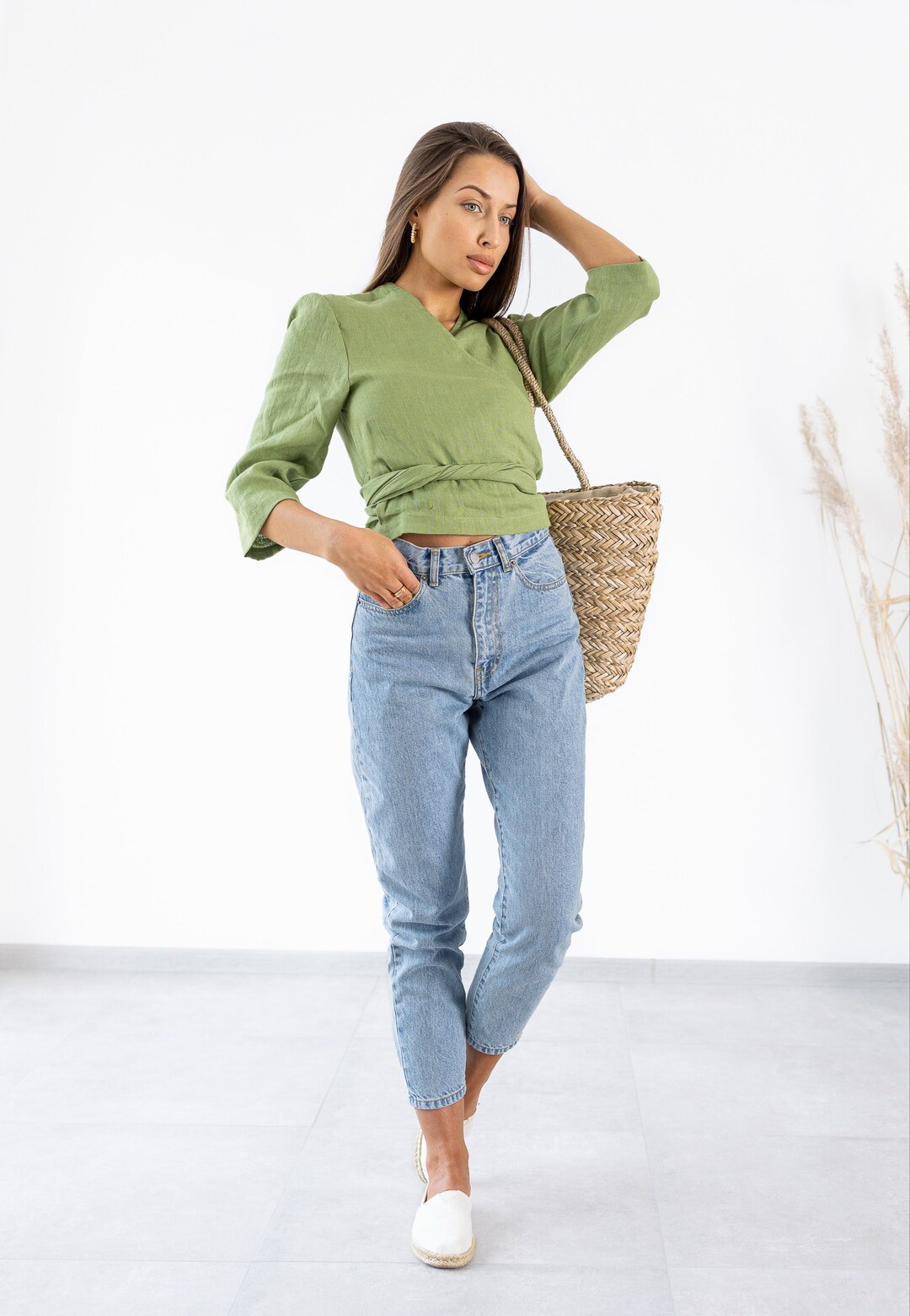 Linen Wrap Top - White main image 1
