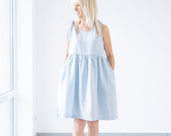 Vestido de lino azul con bolsillos BIANCA / vestido de verano de lino sin mangas / vestido de maternidad / ropa de lino / vestido de lino midi / minimalista