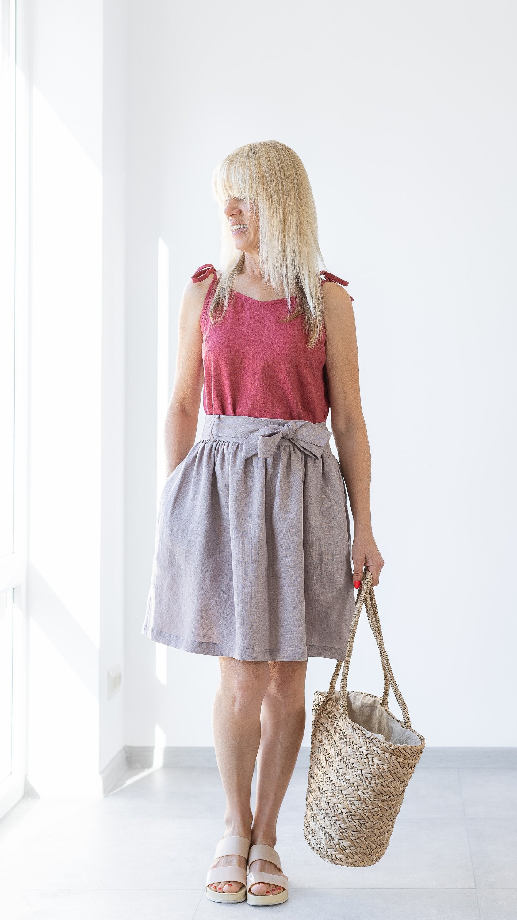Women's Linen Skirt NATALIA / Linen Mini Skirt / Short Linen Skirt / Midi Ruffle Skirt / Simple Linen Skirt