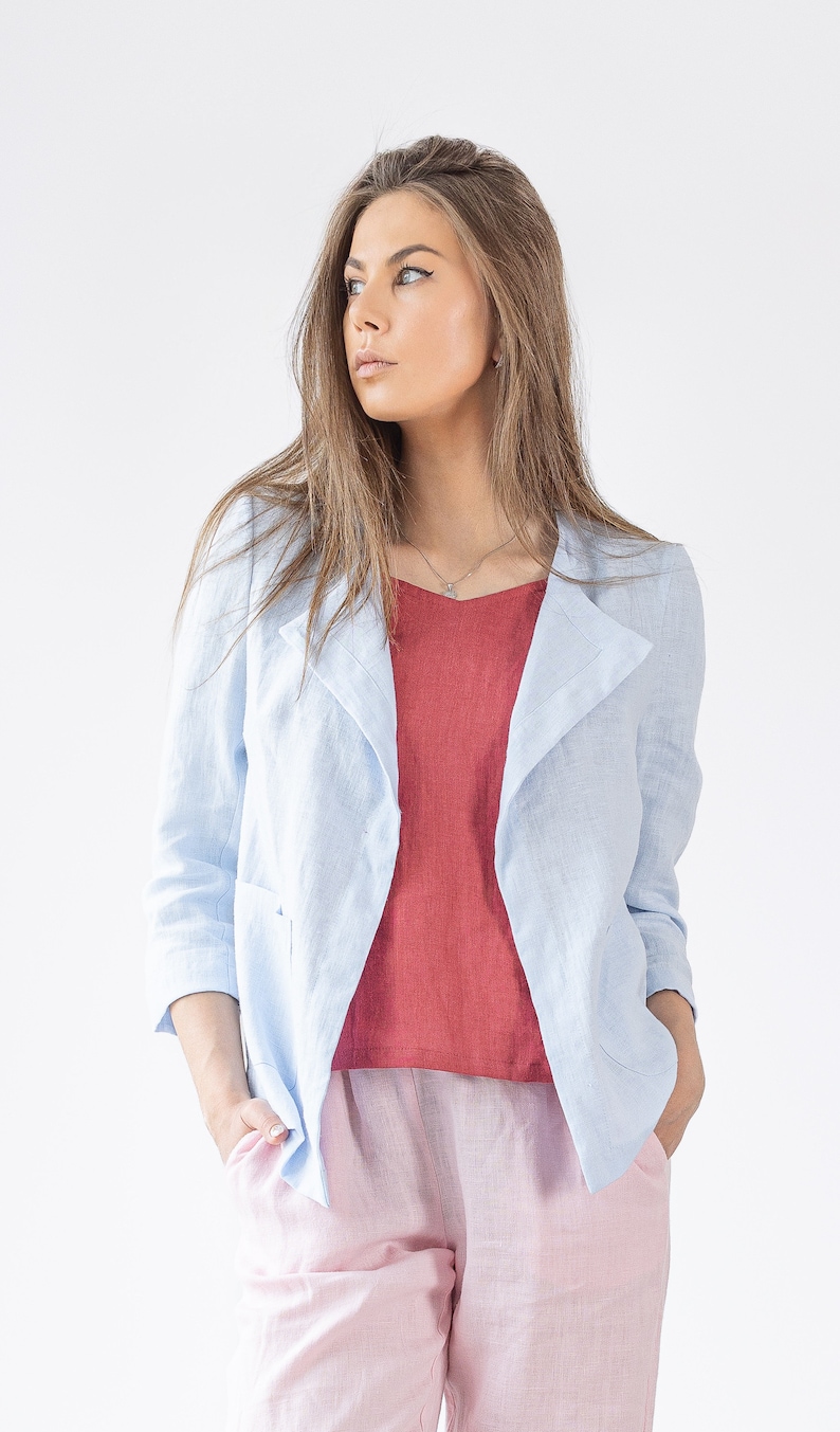 Women's Linen jacket CHLOE / Women Open Front Linen Cardigan image 3