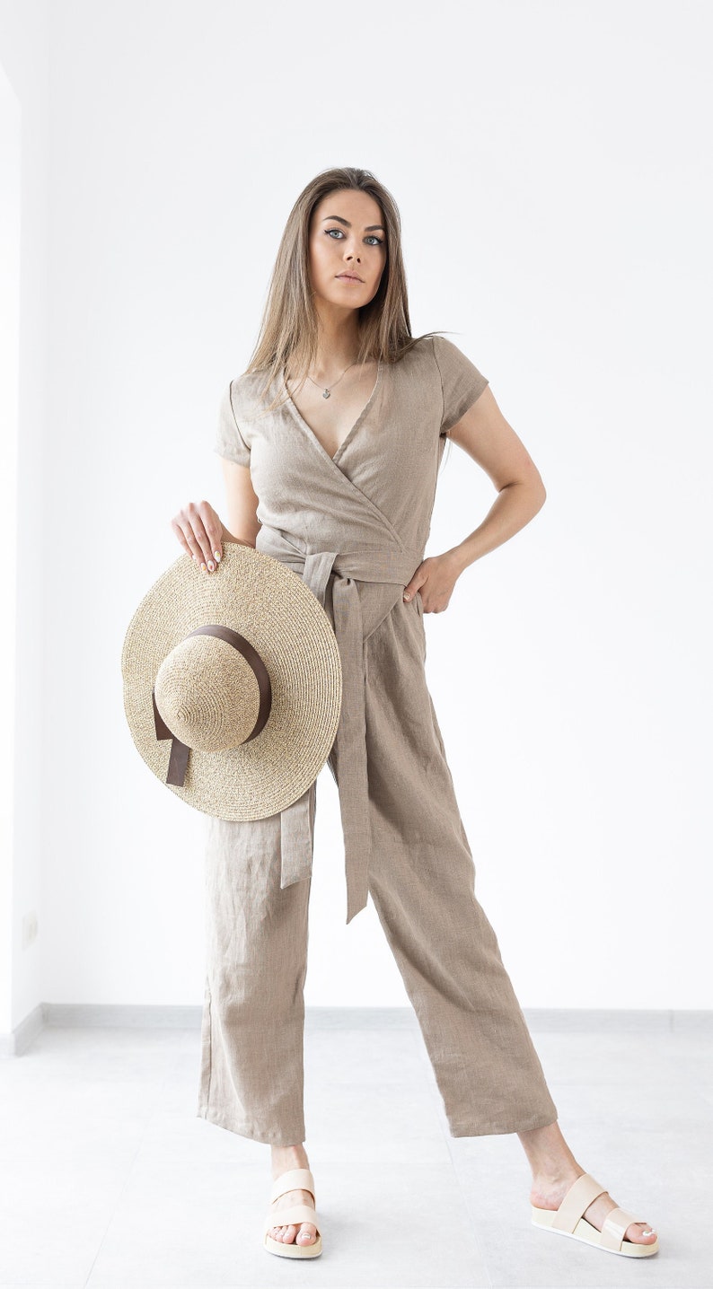 Linen Jumpsuit Mila / Loose Linen Overalls / Linen Romper With Belt / Women's Minimalist Linen Jumpsuit image 1