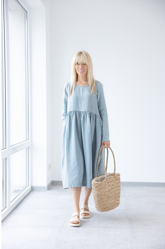 chinese dress ladies Angel Maternity Elea Navy Work Dress in Linen main image 1