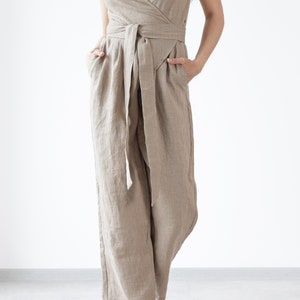 Linen Jumpsuit Mila / Loose Linen Overalls / Linen Romper With Belt / Women's Minimalist Linen Jumpsuit image 3