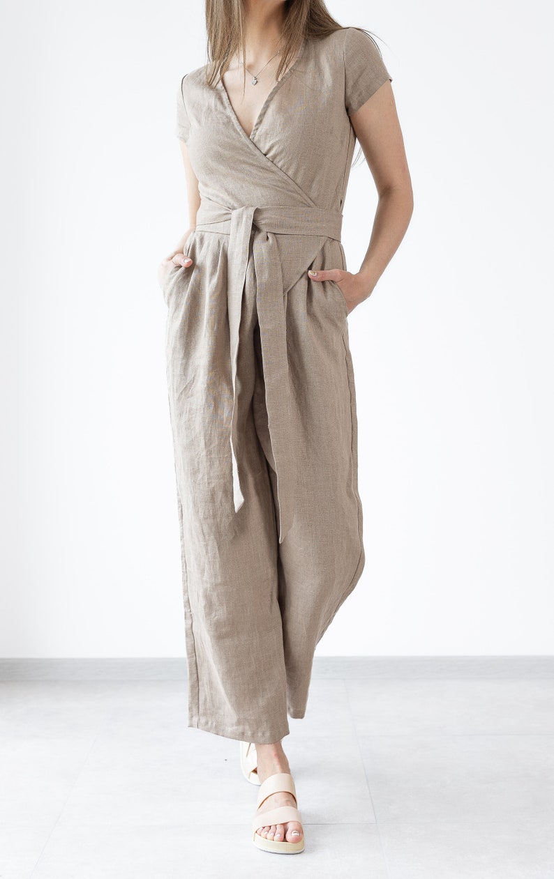 Linen Jumpsuit Mila / Loose Linen Overalls / Linen Romper With Belt / Women's Minimalist Linen Jumpsuit image 3