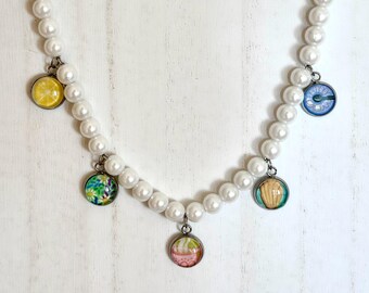 Afternoon Tea Necklace: Faux Pearl & Glass Charms - Bridgerton Inspired
