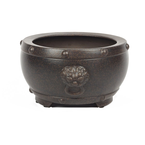 Dragon head bonsai bowl, 23.5 x 13.5 cm, round shape, grey, from Yixing Province - ceramics, for outdoor and indoor use