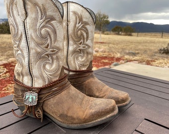 Boot strap jewelry blue thunderbird cowboy boot bling