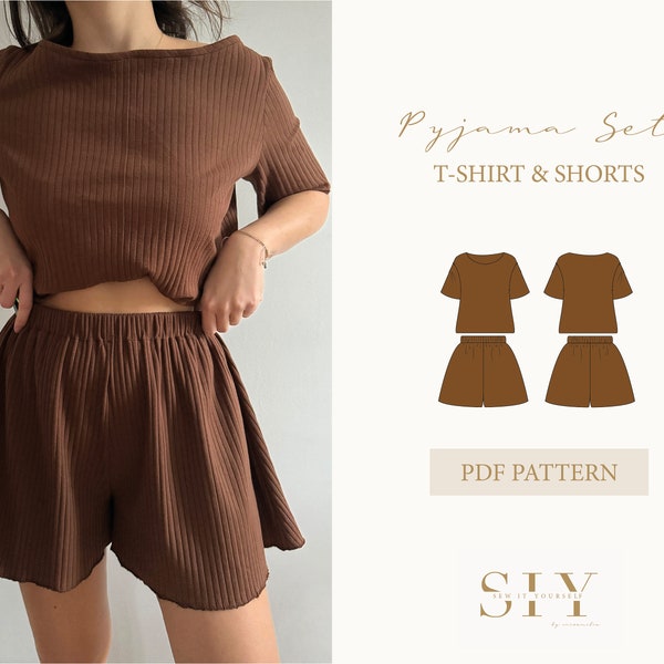 Pyjama Set | digitales Schnittmuster | XXS - XXL | Loungewear T-Shirt & Shorts