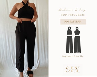 Combi Helena top & Ivy trousers | digital sewing pattern | size XS - XL | pants with pockets | neckholder top