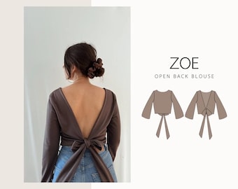 Zoe Bluse | digitales Schnittmuster | XS - XXL | abgeschnittene Bluse mit offenem Rücken