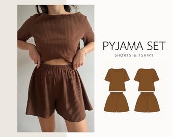 Pyjama Set | digitales Schnittmuster | XXS - XXL | Loungewear T-Shirt & Shorts