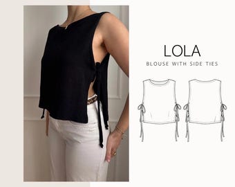 Lola Blouse PDF Sewing Pattern | Side Tie Summer Top (XXS–4XL) (Instant Download)