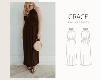 Anmutiges elegantes Kleid | digitales PDF Schnittmuster | XXS-XXL |  Maxikleid | anfängerfreundlich | Deutsche & Englische Anleitung