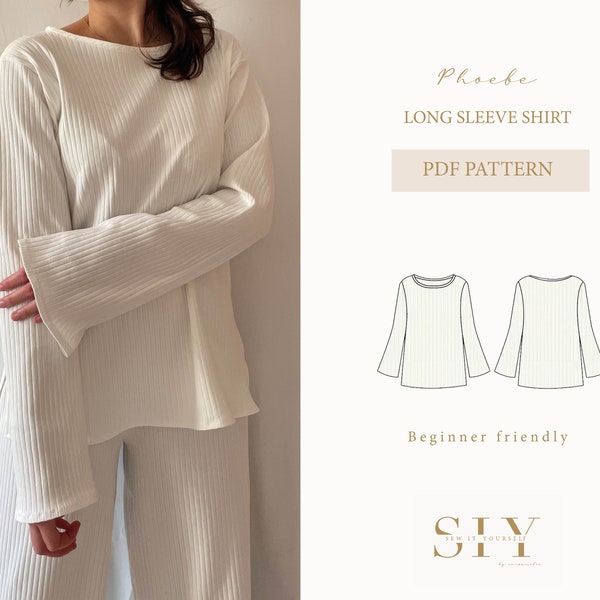 Phoebe long sleeve shirt | digital sewing pattern | XXS - XXL | loungewear shirt