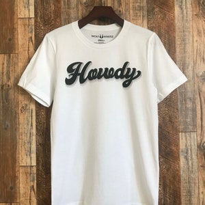 Howdy, carta, palabra, camiseta unisex, cuello de tripulación