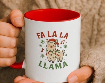 Fa La La Llama Christmas mug! 2 tone in 3 colour options