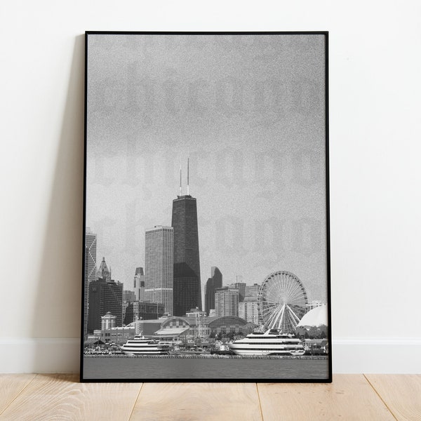 Chicago Skyline | Black and White | Chicago | City | Navy Pier | Willis Tower | Skyline | City | Greyscale