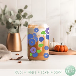 Blueberry Bush Beer Can Glass Wrap | 16oz Libbey Glass | Fruit Design SVG PNG | Instant Download