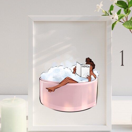Pink Bath Clipart Bathroom Print Pink Bathtub Spa Etsy