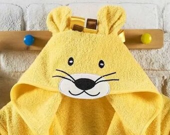 Gifts for Kids Personalized Organic Cotton Children's Bathrobe Animal Pattern Yellow