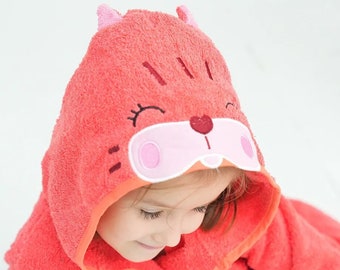 Personalized Organic Cotton Children's Bathrobes Animal Pattern Brick Color