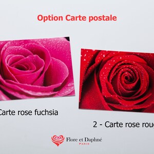 Choisis une carte postale : rose fuchsia ou rose rouge ou sans carte