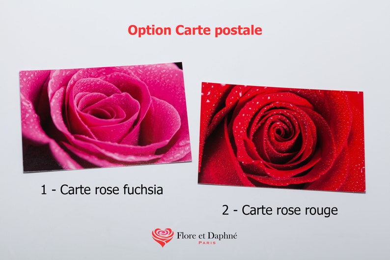 Choisis une carte postale : rose fuchsia ou rose rouge ou sans carte