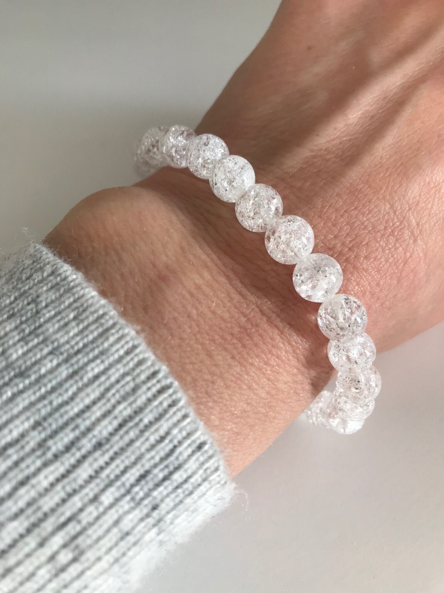 Bracciale Stretch In Cristallo Di Rocca Con Piastrina Argento 925 Fiore Della Vita - 15 Mm, Regalo Benessere
