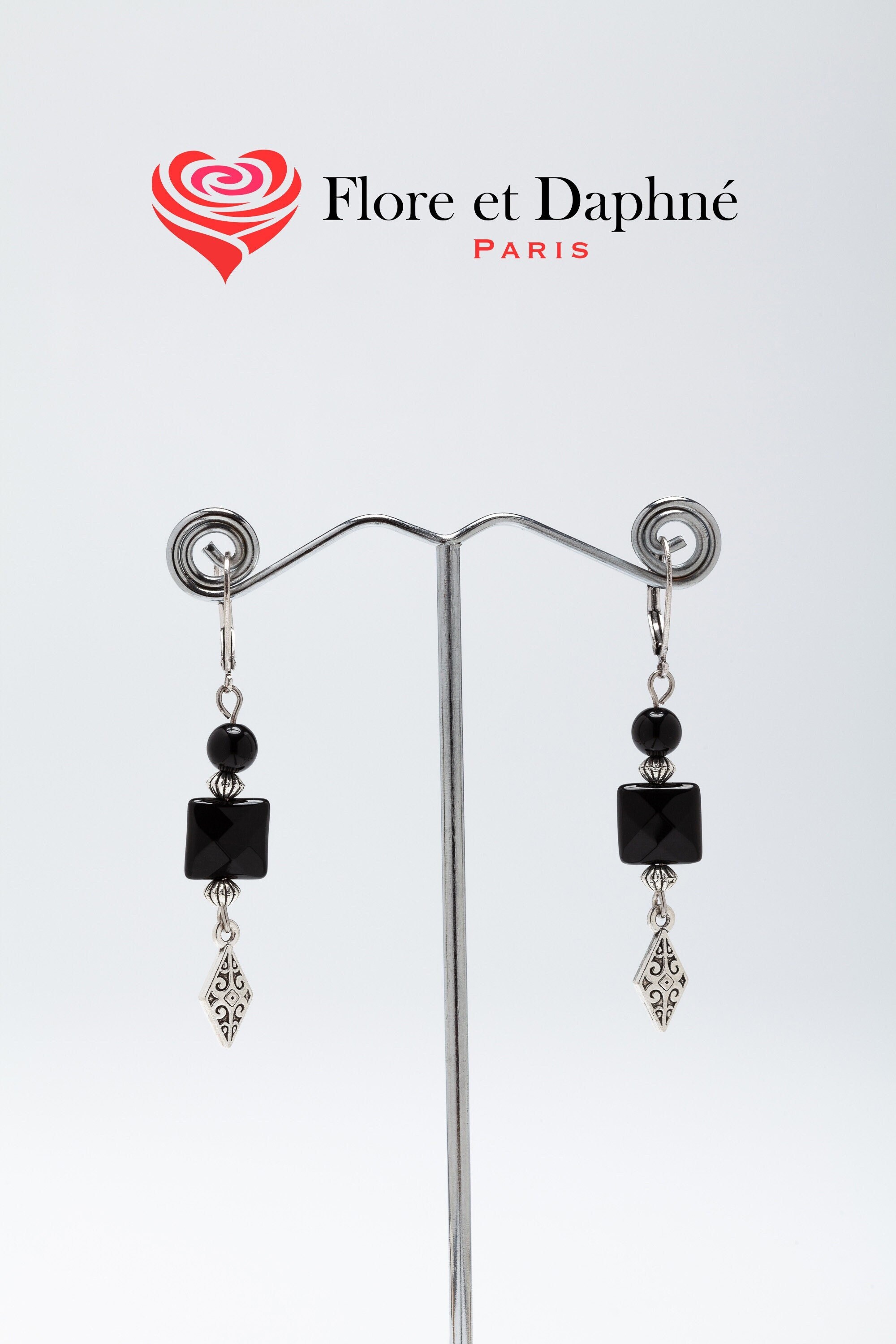 Orecchini Quadrati Boho In Cristallo E Onice - Oro, Nero Smalto E Strass Vintage Per Donne E Ragazze