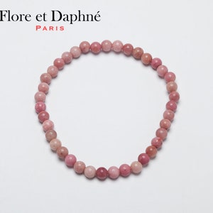 Bracelet petites perles en pierre naturelle Rhodonite rose, Bijou lithothérapie chakra cœur amour