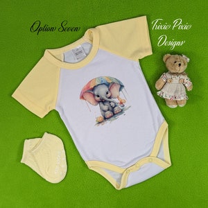 Beautiful Yellow and White Baseball Baby Gro, Baby Body Suit, Baby Gift *Elephant Theme Variation* 0 - 3 Months