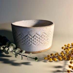White Pattern Ceramic Pet  | Decorative Dog or Cat Bowl | Ceramic Pottery | Handmade Pottery | Pet Lover Gift
